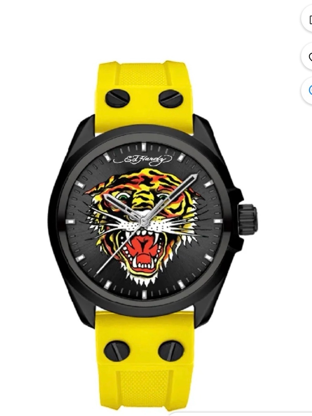 Ed Hardy Yellow Silicone Strap Tiger Face Men's Watch